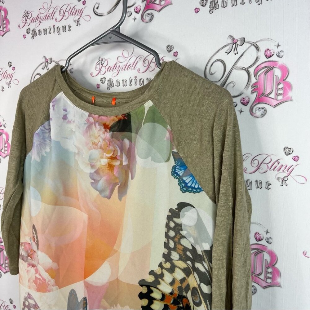 Joe Fresh top butterfly multicolor Floral Butterfly Long Sleeve Top - Picture 4 of 9